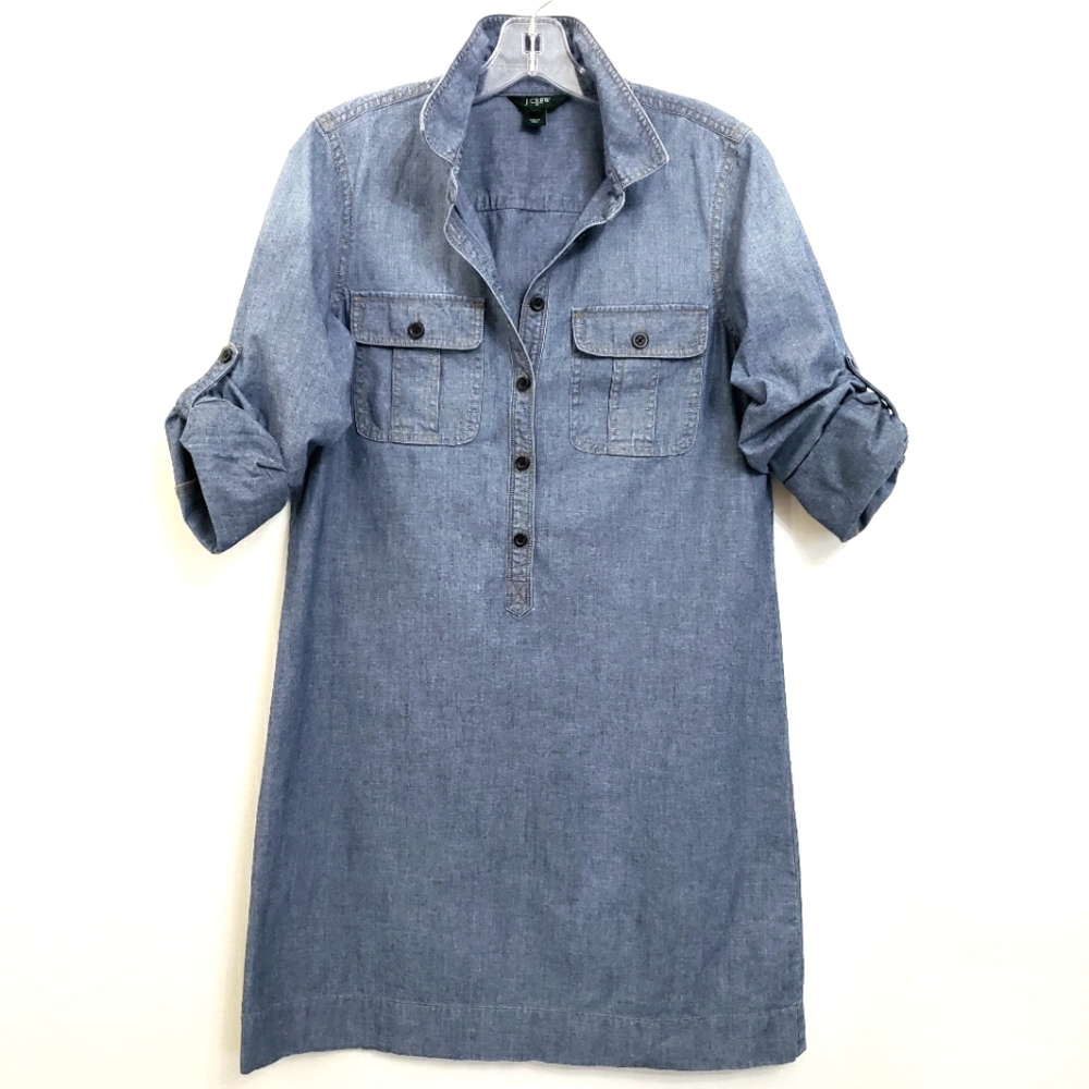 Nwot J.Crew Medium Wash Denim Chambray Longsleeve Shirtdress